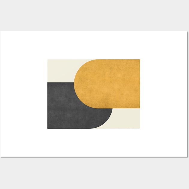 Half Circle Colorblock - Gold Black Wall Art by moonlightprint